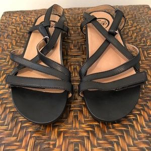 ABEO Black LEATHER Comfort Sandals Velcro Closure Arch Support Women's 7M NWOT